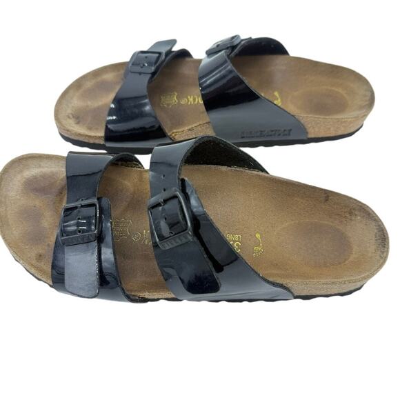 Birkenstock Ibiza Two Strap Black Patent Birk Flor Sandals Sz 39 EU / 8 US Women - Picture 5 of 9